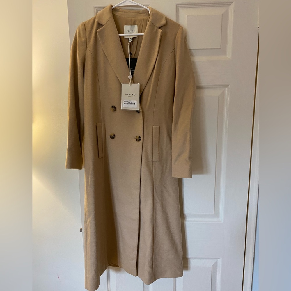 COPY - Brand new camel colored wool double breasted midi coat with tags